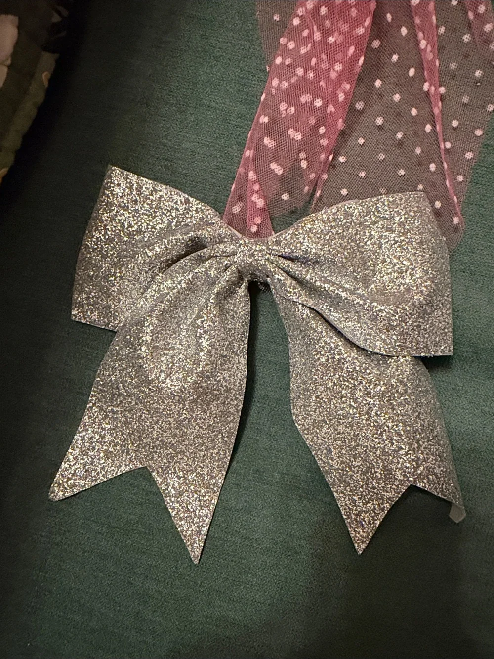 2 Kids Sparkle Bow Hair Clip - Pink Polka Dot & Silver Glitter